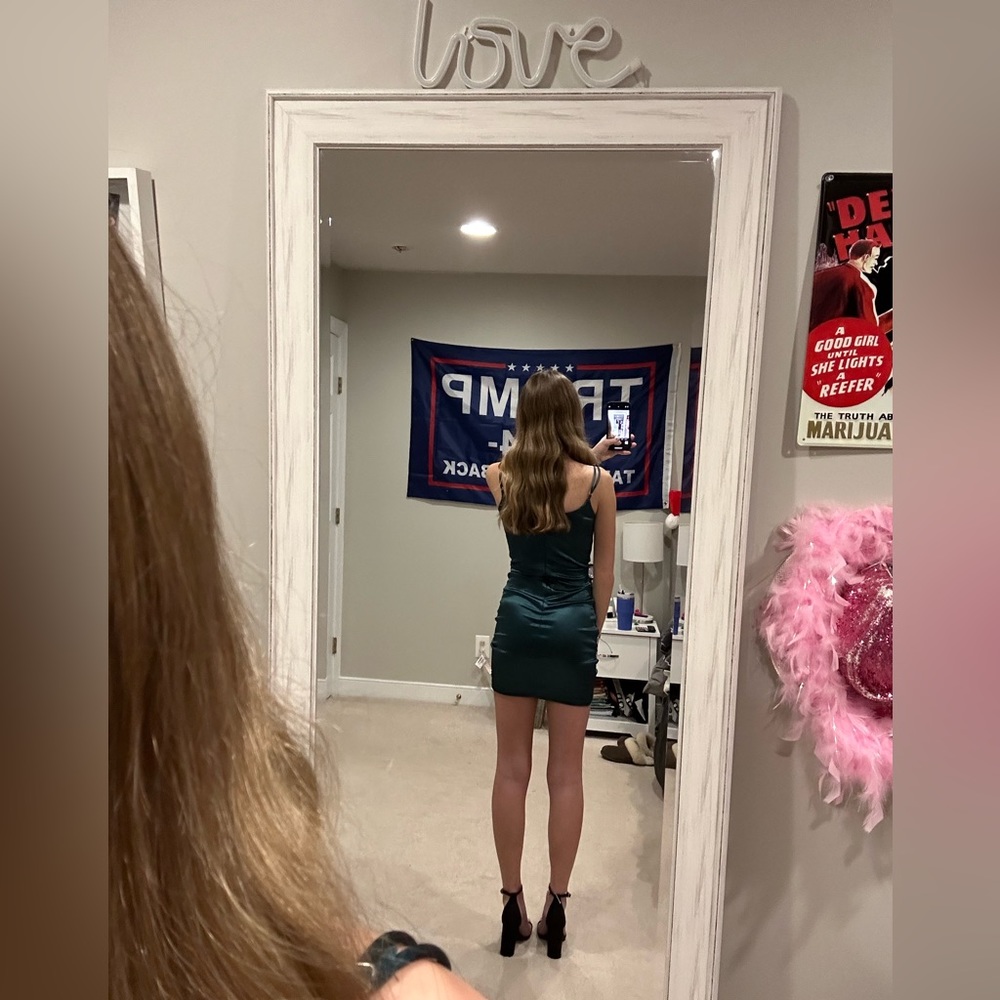dark green,metallic, zip up short dress
